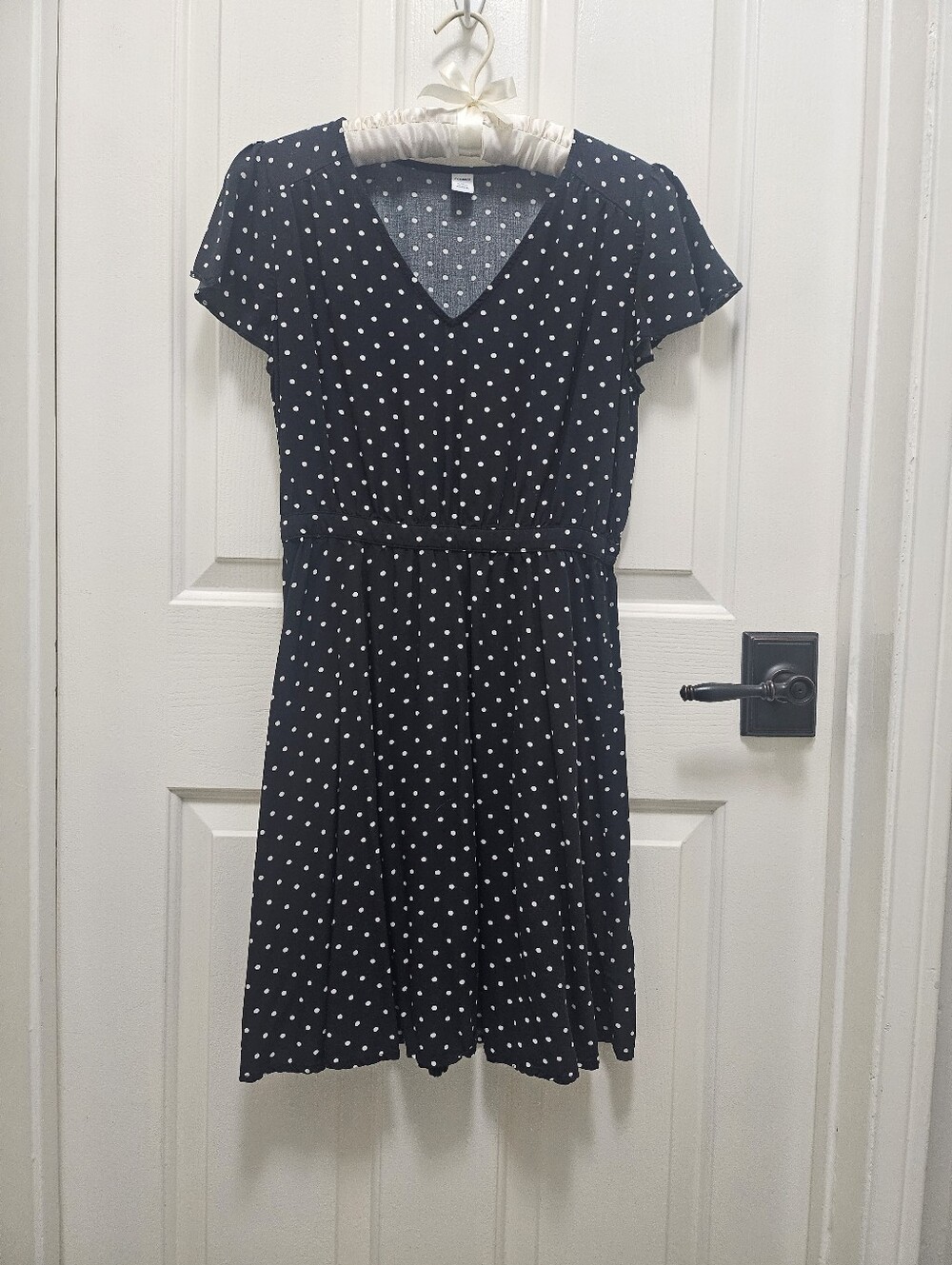 Old Navy Black V-Neck Polka Dot Dress XS Petite